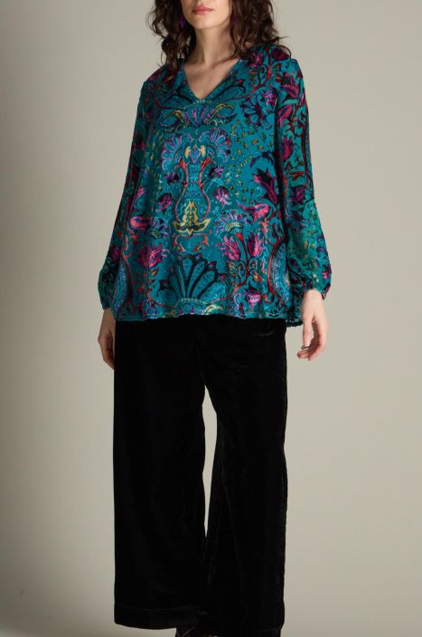 Sahara paita GRT6615 Winter Paisley Devore ihana sametti kuosi viskoosissa tuotekuva 1