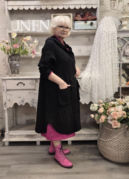 Grizas klassikko jakku 7331 Musta ihana hupullinen "taiteilijan" jakku tekstuurilla tuotekuva 2