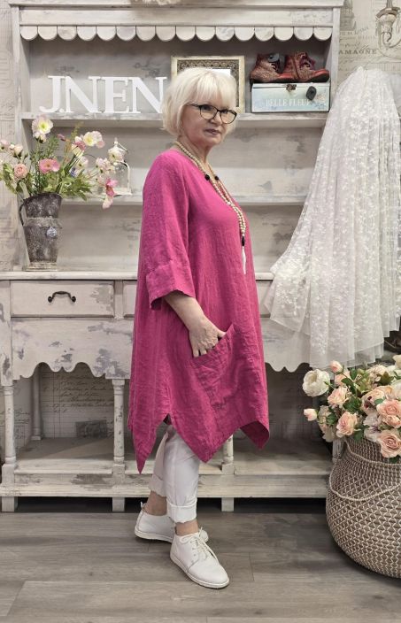 Grizas pellavatunika 5134 Pinkki uniikki epätasainen helma todella pehmeä tuotekuva 2