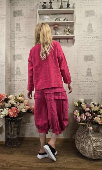 THING pellavahousut  6932 Lotus pinkki Ihana malli uniikeilla leikkauksilla tuotekuva 2