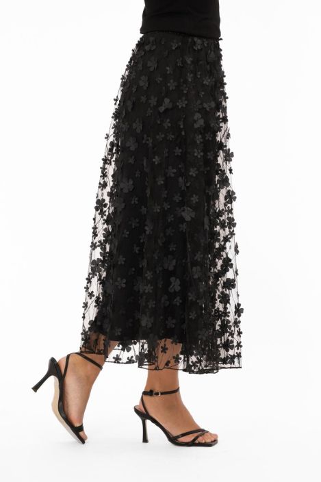 Capri Collection vuorattu hame Chateau Musta ihana verkkohame kukilla tuotekuva 3