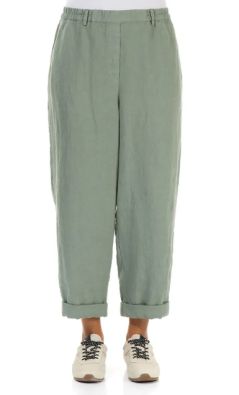 Grizas pellavahousut 3713 Sage vihreä Vyötäröllä resori takaamassa istuvuuden