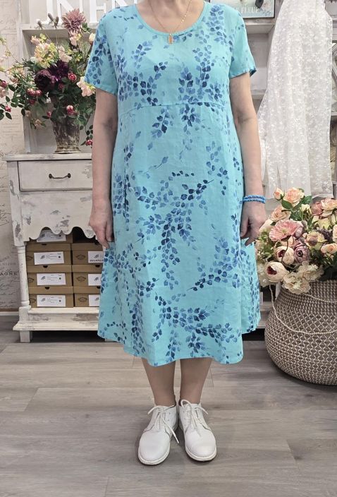 Blueberry mekko 9727 Aqua sininen pohja kaunis sininen lehtikuosi tuotekuva 5