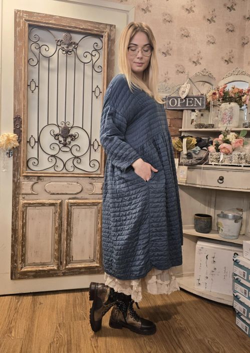 Privatsachen ylellinen silkki/puuvilla mekko vanutäytteellä Inklude Petroli tuotekuva 7