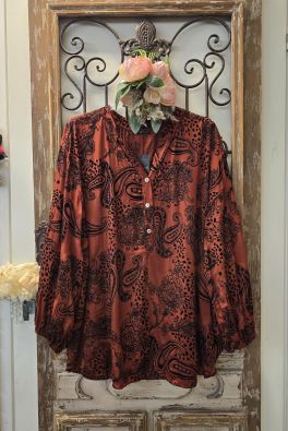 QNUZ QNUZ paita 01 Terracotta pehmeä viskoosi satiini ja musta sametti