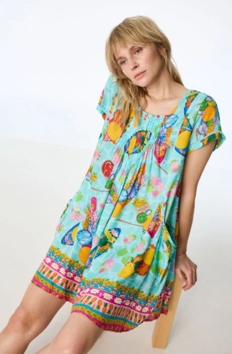 Himalaya tunika Ilka Surfing Bird värikäs graafinen painatus ja laskostetut yksityiskohdat tuotekuva 2