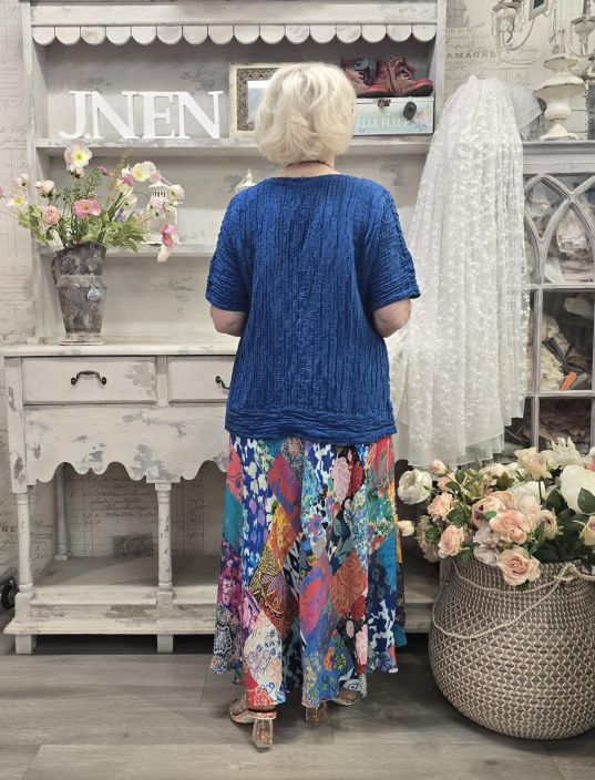 Grizas paita 52730 Sininen tyylikäs takaa pidempi malli pehmeästä silkki/pellavasta tuotekuva 3